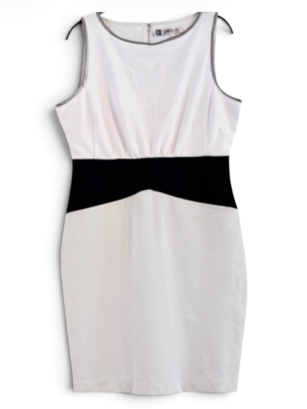 Jennifer Lopez White Colorblock Black Waist Silver Shimmer Dress 12